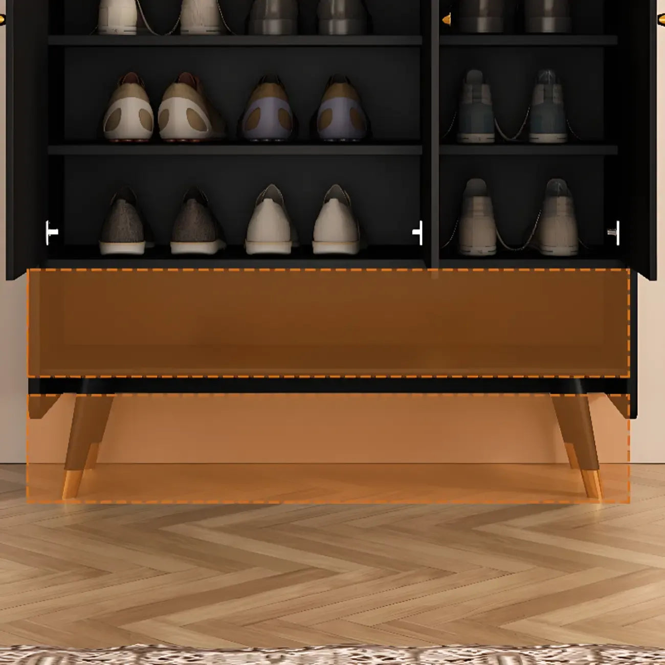 Meuble à chaussures d'entrée en bois noir avec portes