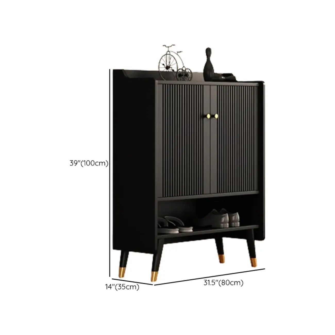 Meuble à chaussures d'entrée en bois noir avec portes