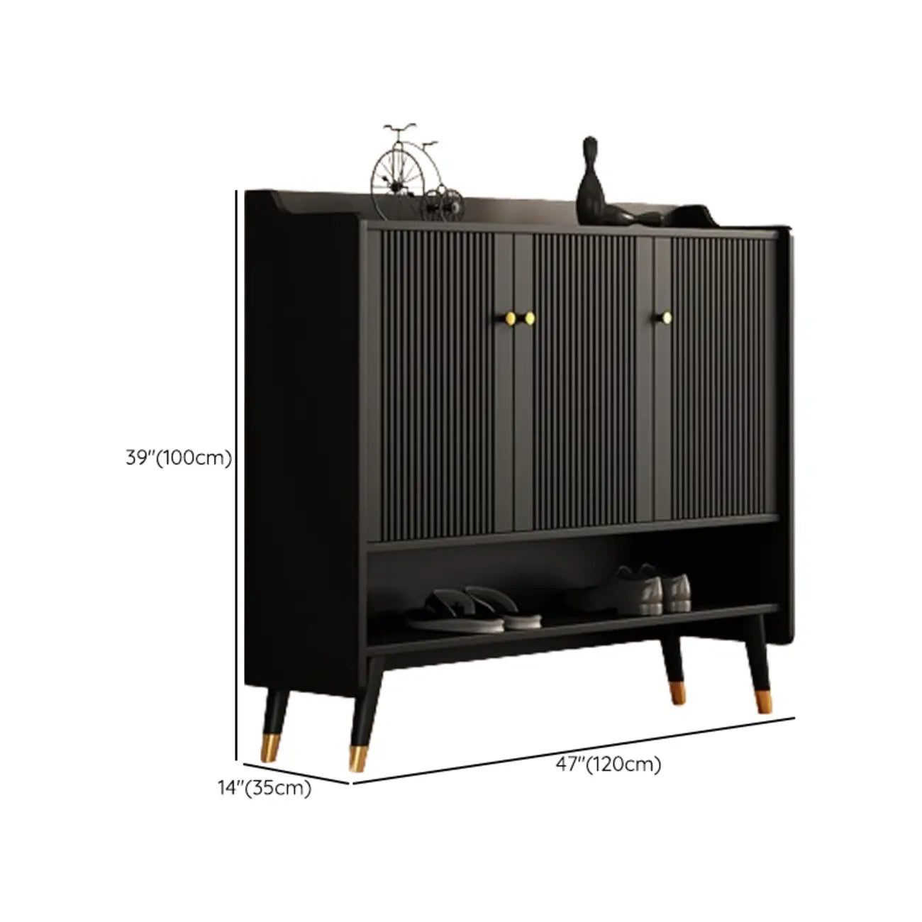 Meuble à chaussures d'entrée en bois noir avec portes