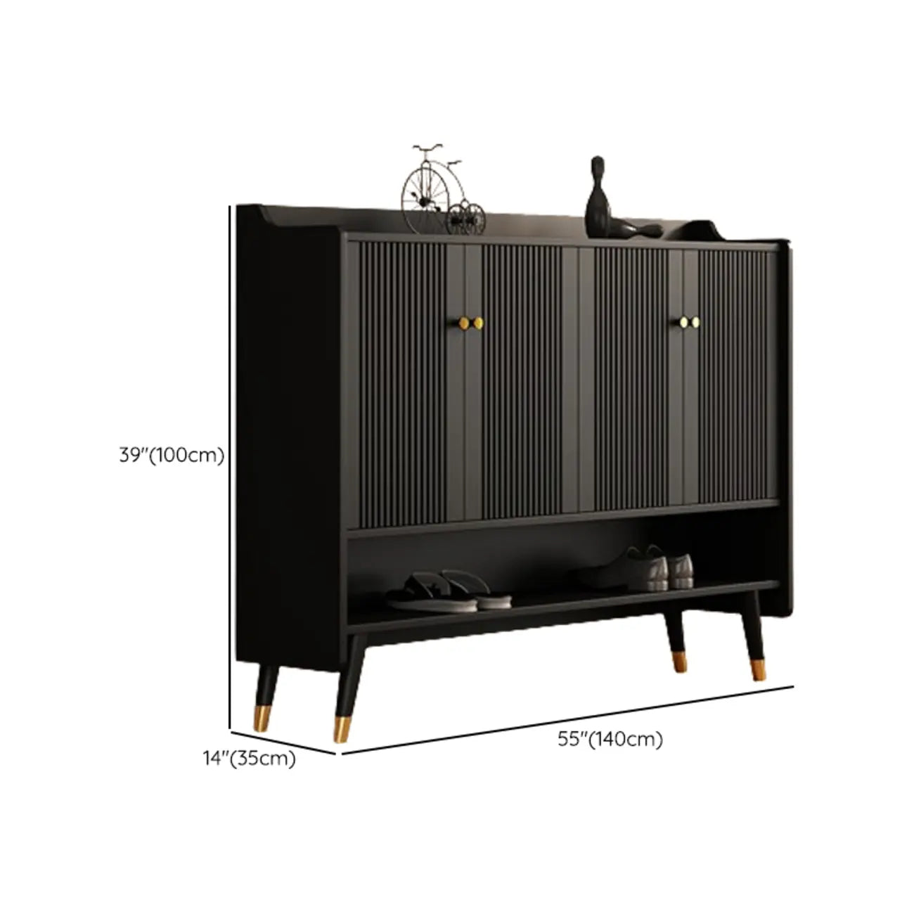 Meuble à chaussures d'entrée en bois noir avec portes