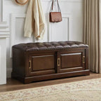 Banc de rangement à chaussures rétro en bois rembourré avec portes coulissantes