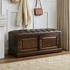 Banc de rangement à chaussures rétro en bois rembourré avec portes coulissantes