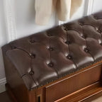 Banc de rangement à chaussures rétro en bois rembourré avec portes coulissantes