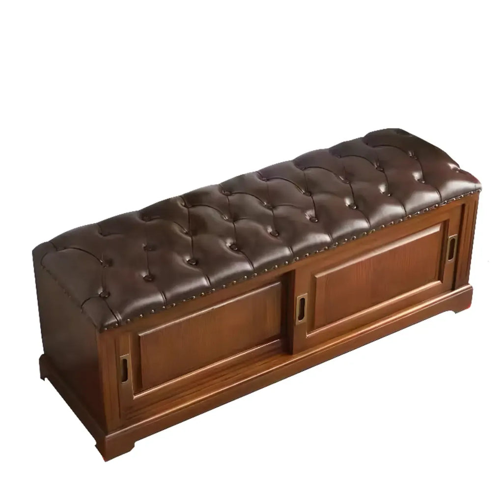 Banc de rangement à chaussures rétro en bois rembourré avec portes coulissantes
