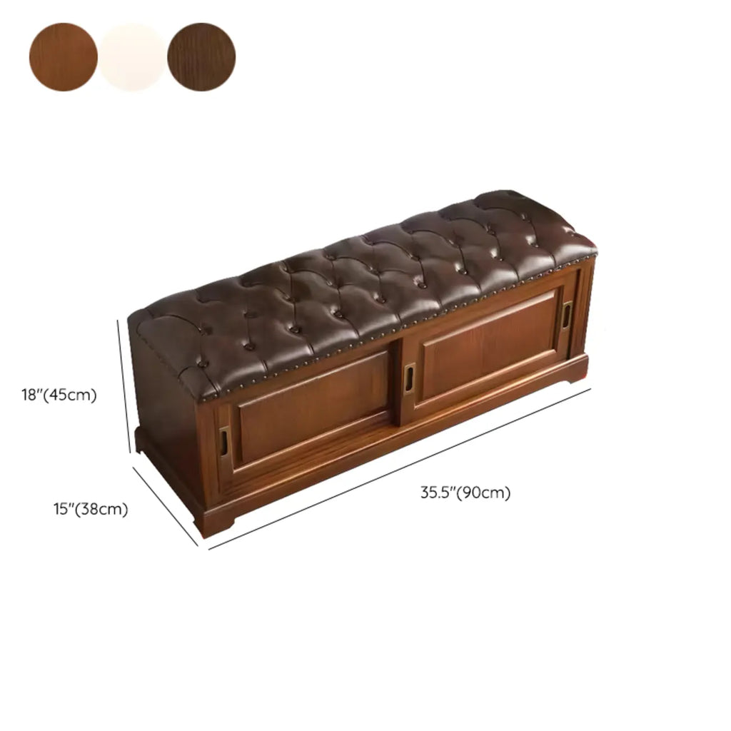 Banc de rangement à chaussures rétro en bois rembourré avec portes coulissantes