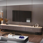 Meuble TV rectangulaire luxueux en pierre avec tiroirs pour salon