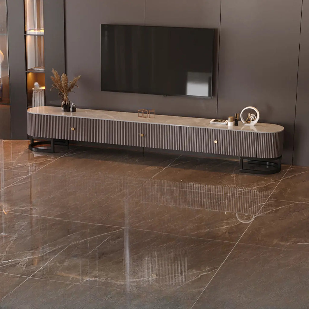 Meuble TV rectangulaire luxueux en pierre avec tiroirs pour salon