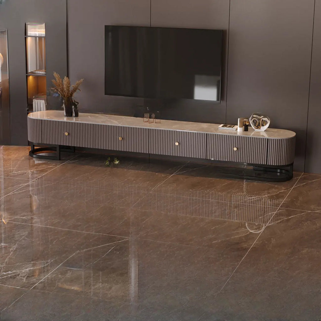 Meuble TV rectangulaire luxueux en pierre avec tiroirs pour salon