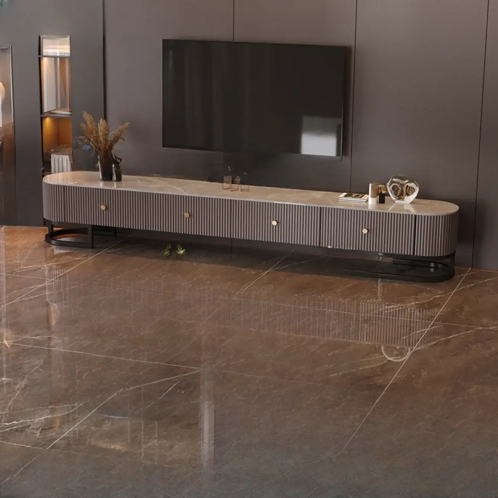 Meuble TV rectangulaire luxueux en pierre avec tiroirs pour salon
