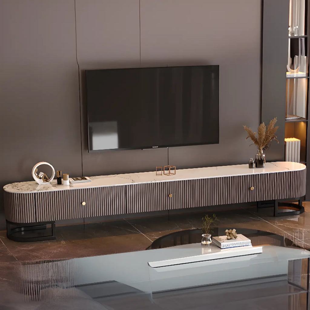 Meuble TV rectangulaire luxueux en pierre avec tiroirs pour salon