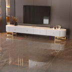 Meuble TV rectangulaire luxueux en pierre avec tiroirs pour salon