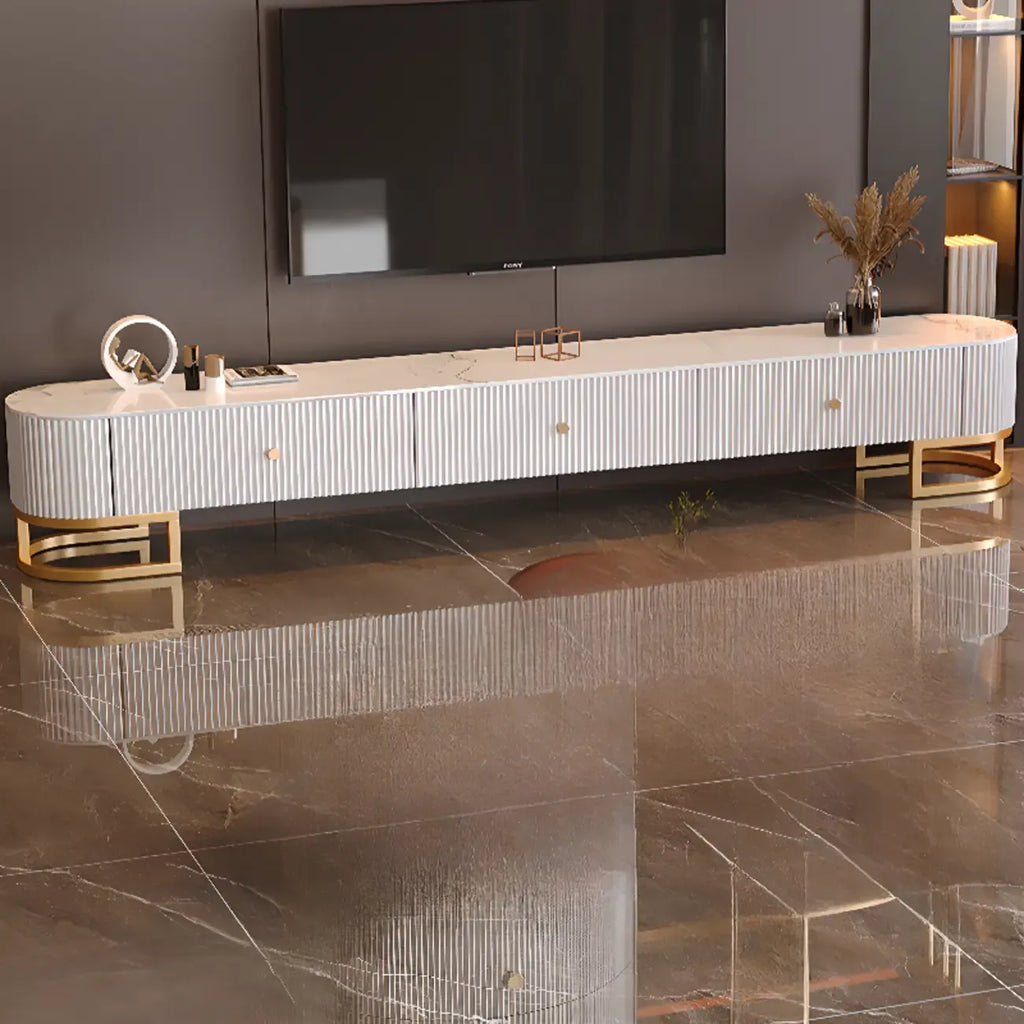 Meuble TV rectangulaire luxueux en pierre avec tiroirs pour salon