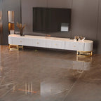 Meuble TV rectangulaire luxueux en pierre avec tiroirs pour salon