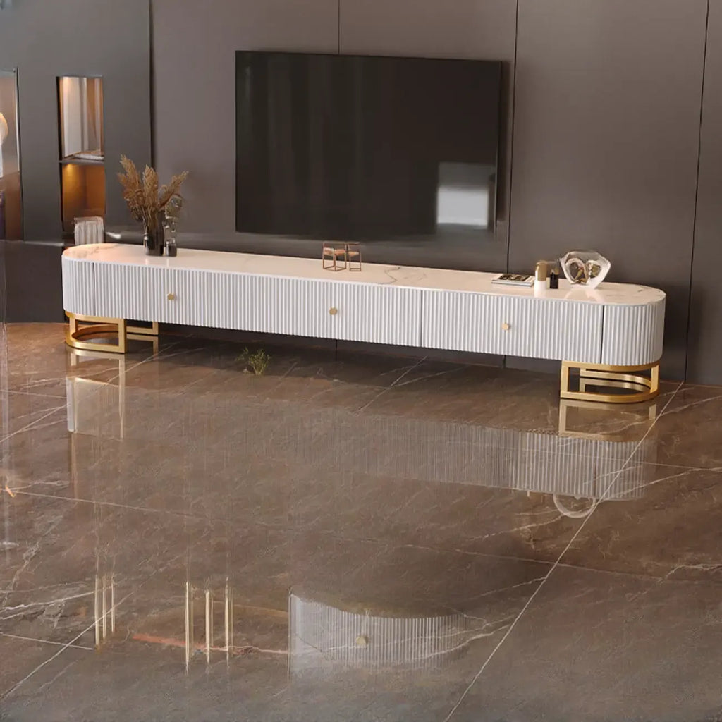 Meuble TV rectangulaire luxueux en pierre avec tiroirs pour salon