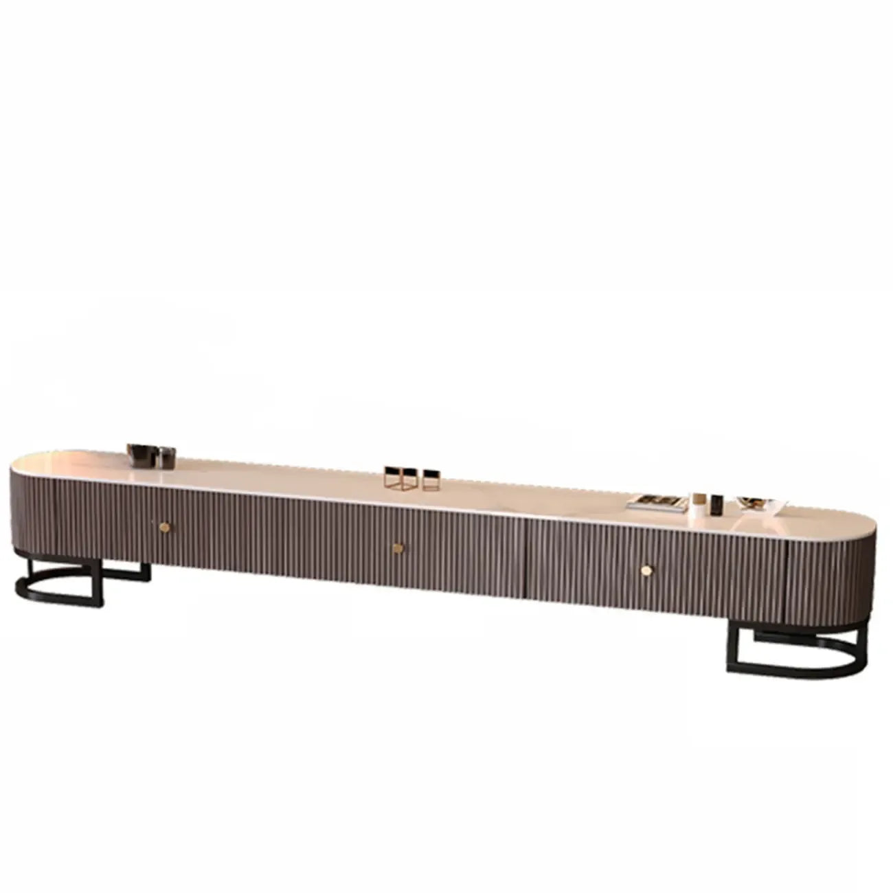 Meuble TV rectangulaire luxueux en pierre avec tiroirs pour salon