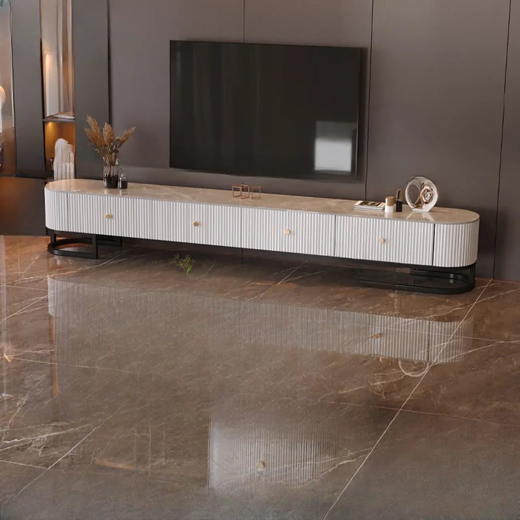 Meuble TV rectangulaire luxueux en pierre avec tiroirs pour salon