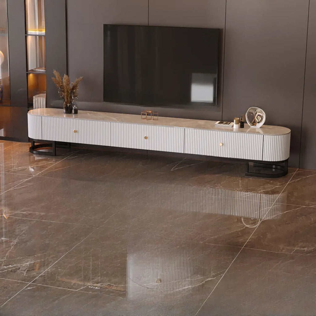 Meuble TV rectangulaire luxueux en pierre avec tiroirs pour salon