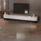 Meuble TV rectangulaire luxueux en pierre avec tiroirs pour salon