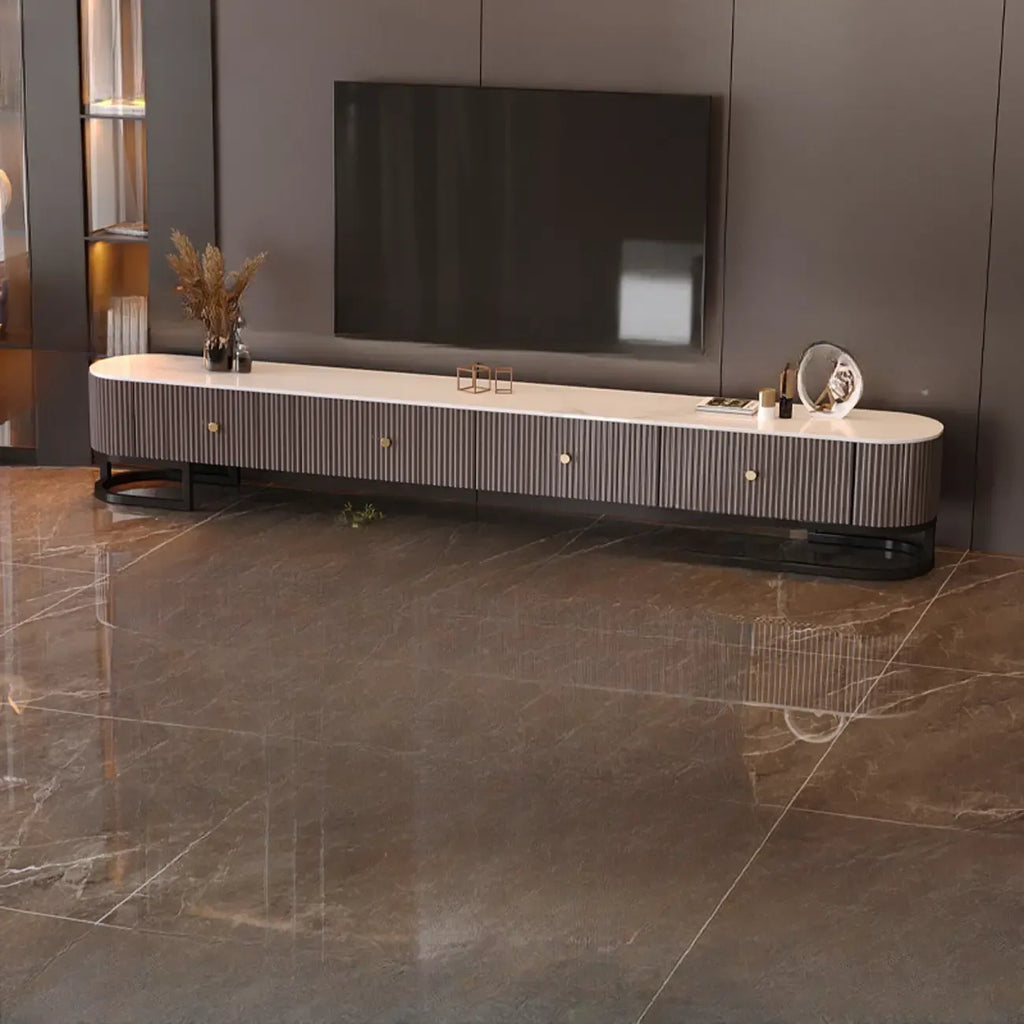 Meuble TV rectangulaire luxueux en pierre avec tiroirs pour salon