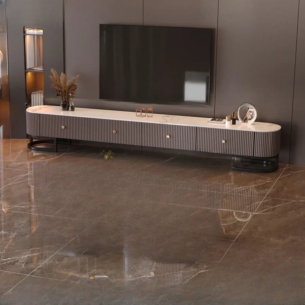 Meuble TV rectangulaire luxueux en pierre avec tiroirs pour salon