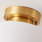 Plafonnier semi-encastré moderne en verre blanc et doré, style tambour.