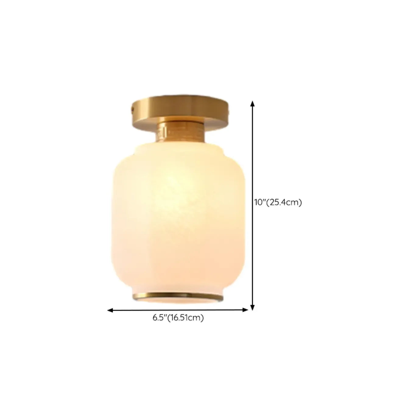 Plafonnier semi-encastré moderne en verre blanc et doré, style tambour.