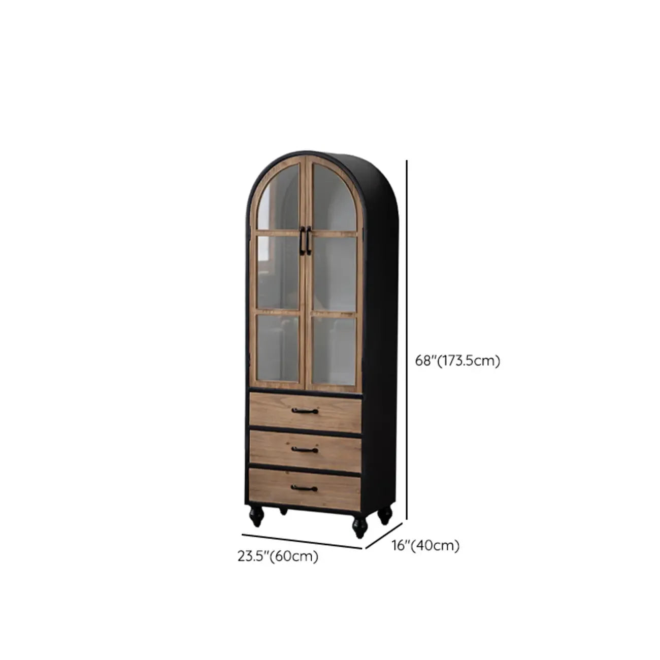 Meuble rustique en bois sur pied, de forme arquée, idéal pour la décoration du salon.