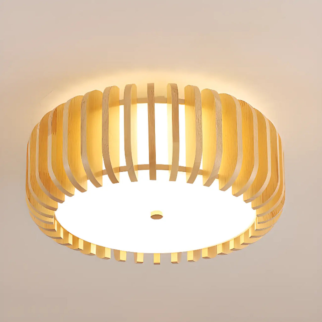 Plafonnier LED circulaire en bois naturel à intensité variable, encastré