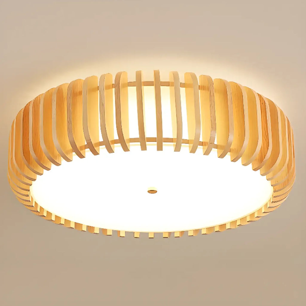 Plafonnier LED circulaire en bois naturel à intensité variable, encastré