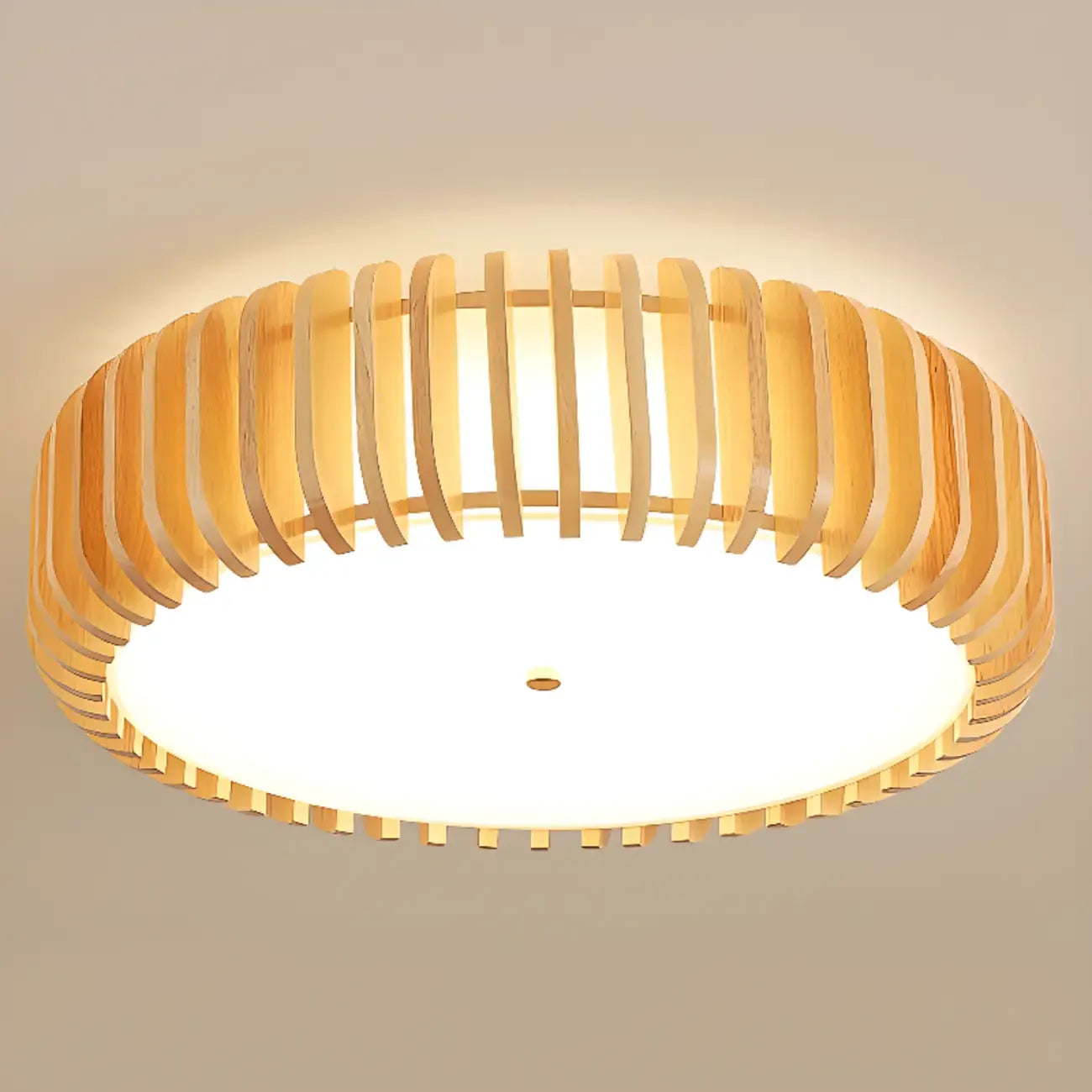 Plafonnier LED circulaire en bois naturel à intensité variable, encastré