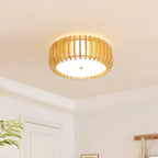 Plafonnier LED circulaire en bois naturel à intensité variable, encastré