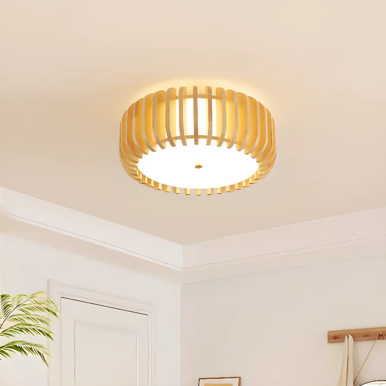 Plafonnier LED circulaire en bois naturel à intensité variable, encastré