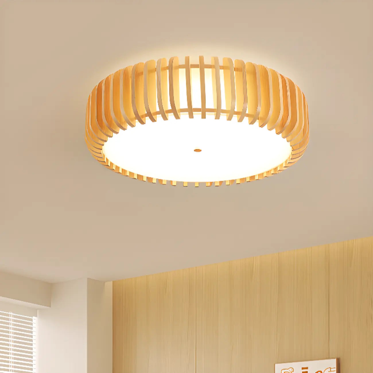 Plafonnier LED circulaire en bois naturel à intensité variable, encastré