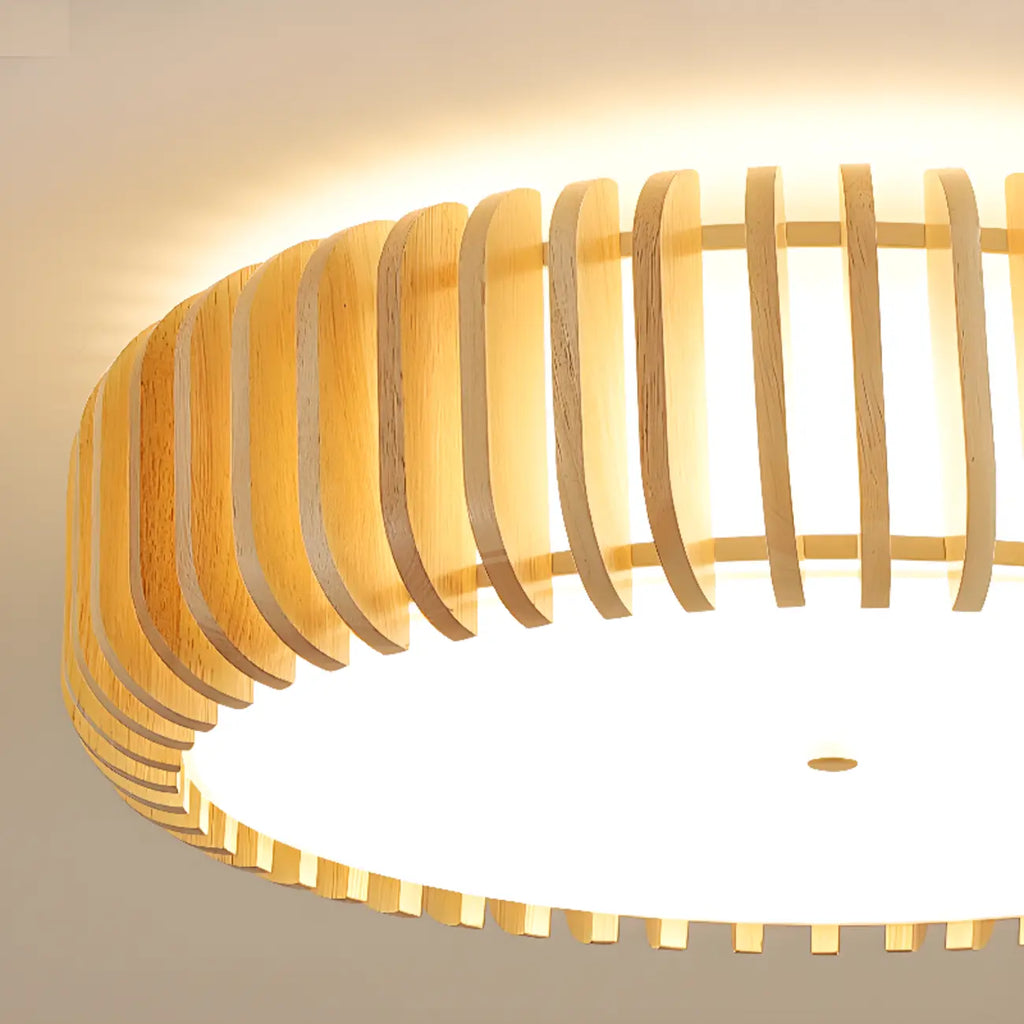 Plafonnier LED circulaire en bois naturel à intensité variable, encastré