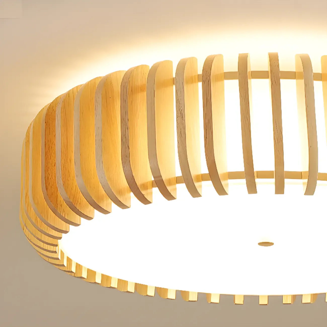 Plafonnier LED circulaire en bois naturel à intensité variable, encastré