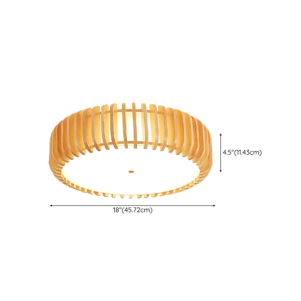 Plafonnier LED circulaire en bois naturel à intensité variable, encastré
