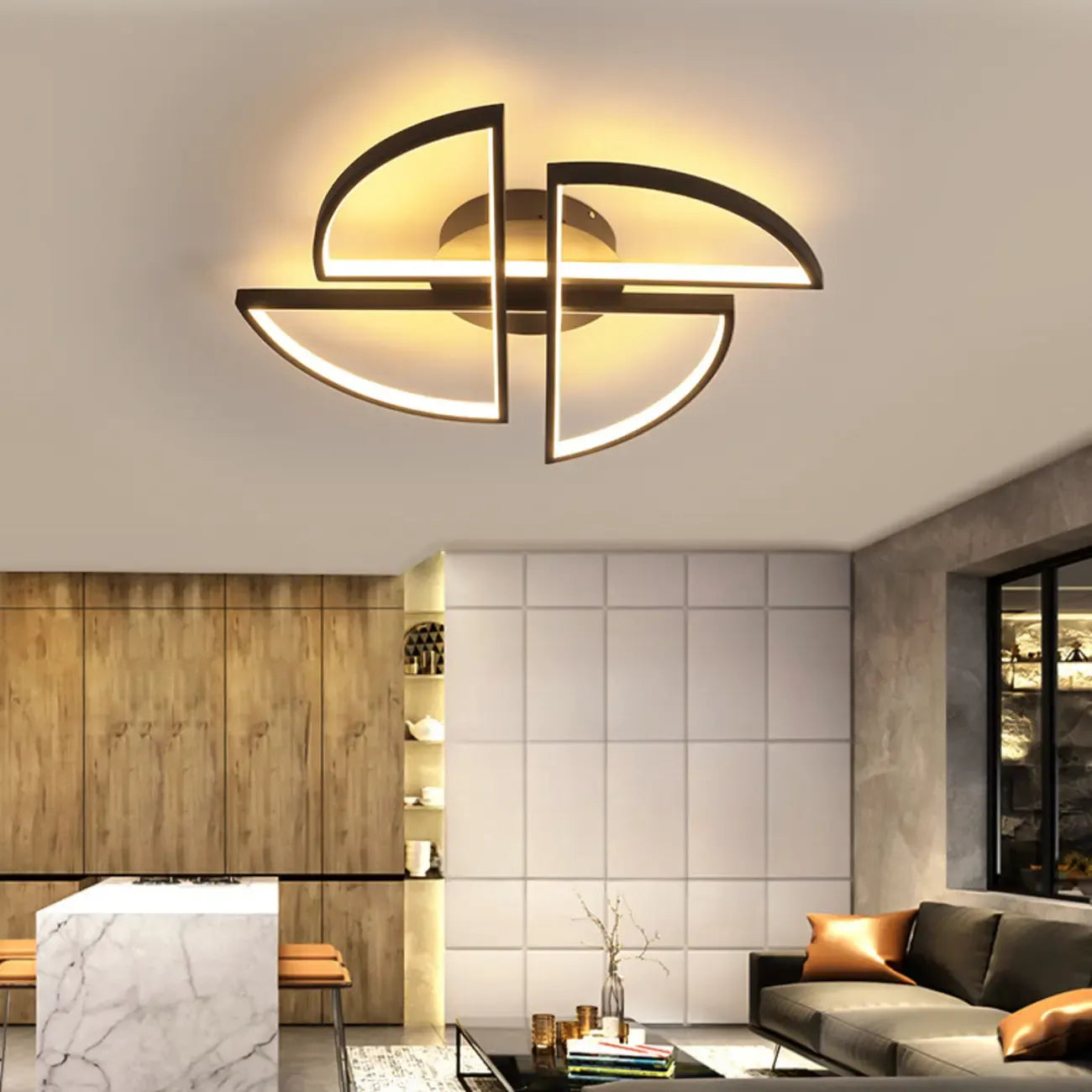 Plafonnier LED linéaire noir encastré pour salon