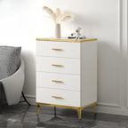 Armoire de rangement moderne en bois blanc avec accents dorés pour salon