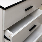 Armoire de rangement moderne en bois blanc avec accents dorés pour salon