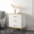 Armoire de rangement moderne en bois blanc avec accents dorés pour salon