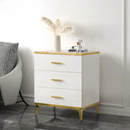 Armoire de rangement moderne en bois blanc avec accents dorés pour salon