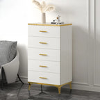 Armoire de rangement moderne en bois blanc avec accents dorés pour salon