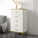 Armoire de rangement moderne en bois blanc avec accents dorés pour salon