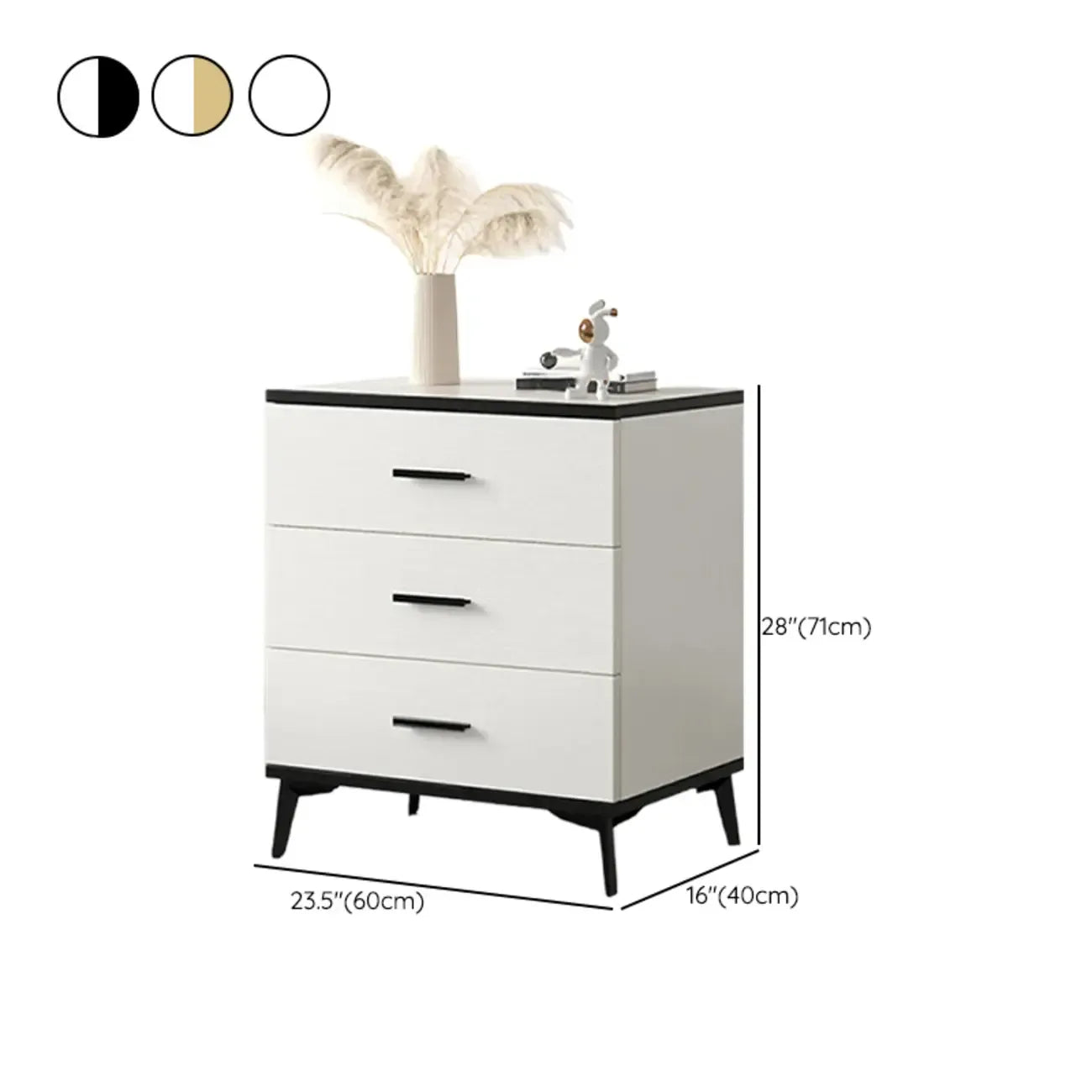 Armoire de rangement moderne en bois blanc avec accents dorés pour salon