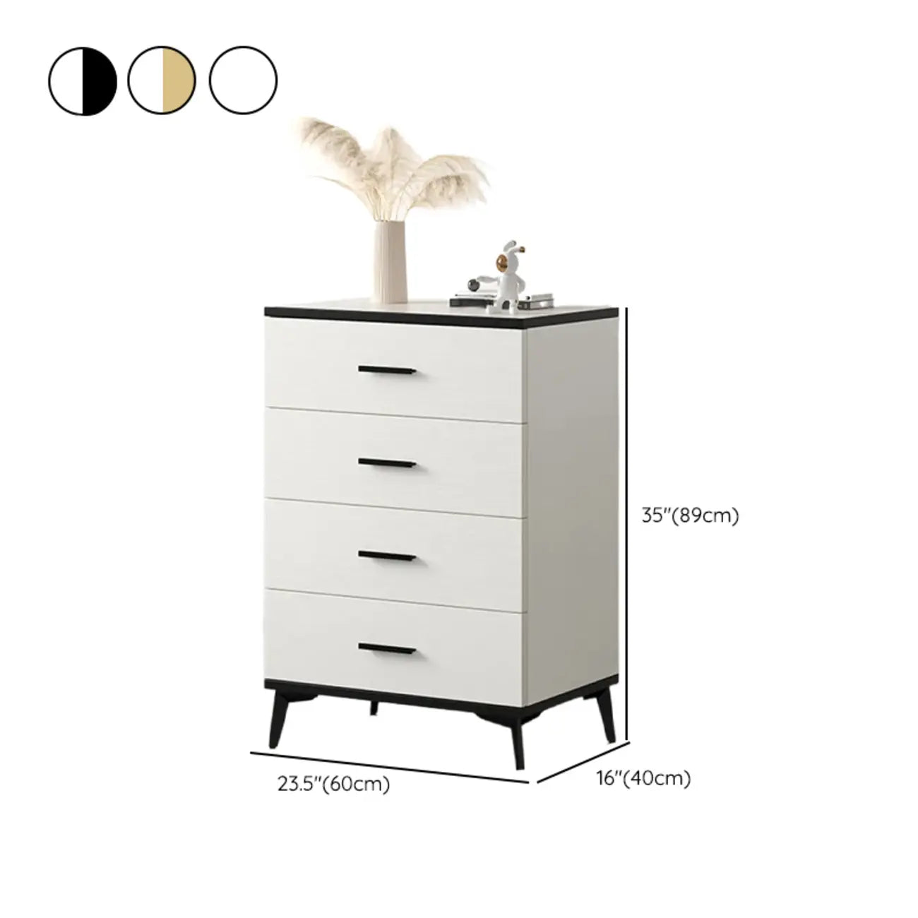 Armoire de rangement moderne en bois blanc avec accents dorés pour salon
