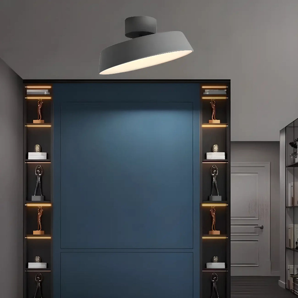 Plafonnier LED semi-encastré moderne à intensité variable, en forme de tambour métallique