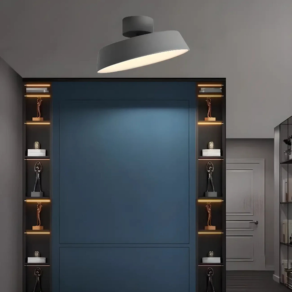 Plafonnier LED semi-encastré moderne à intensité variable, en forme de tambour métallique