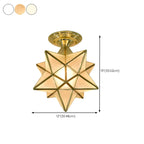 Plafonnier semi-encastré de style colonial avec abat-jour en verre doré en forme d'étoile