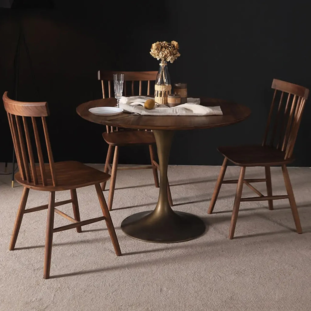 Table de salle à manger ronde en bois brun glamour