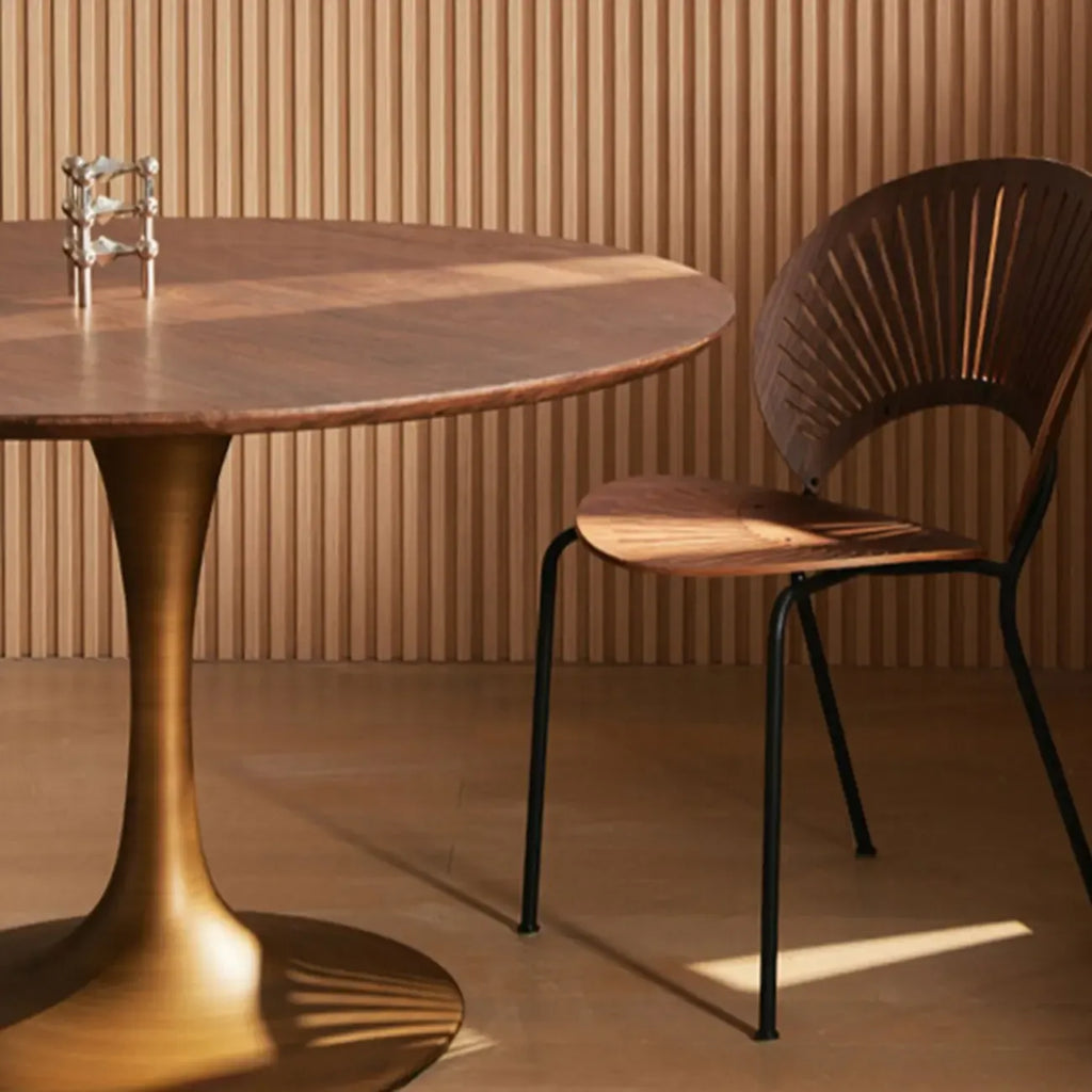 Table de salle à manger ronde en bois brun glamour